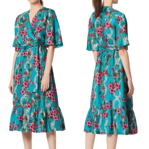 Sandro‎ Tinca Floral-Print Silk Midi Wrap Dress Size FR 36 - Picture 1 of 14